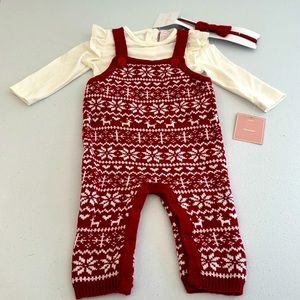 🌟3/$15🌟Shabby Chic Winter Sweater Overall set. 3-6 mo